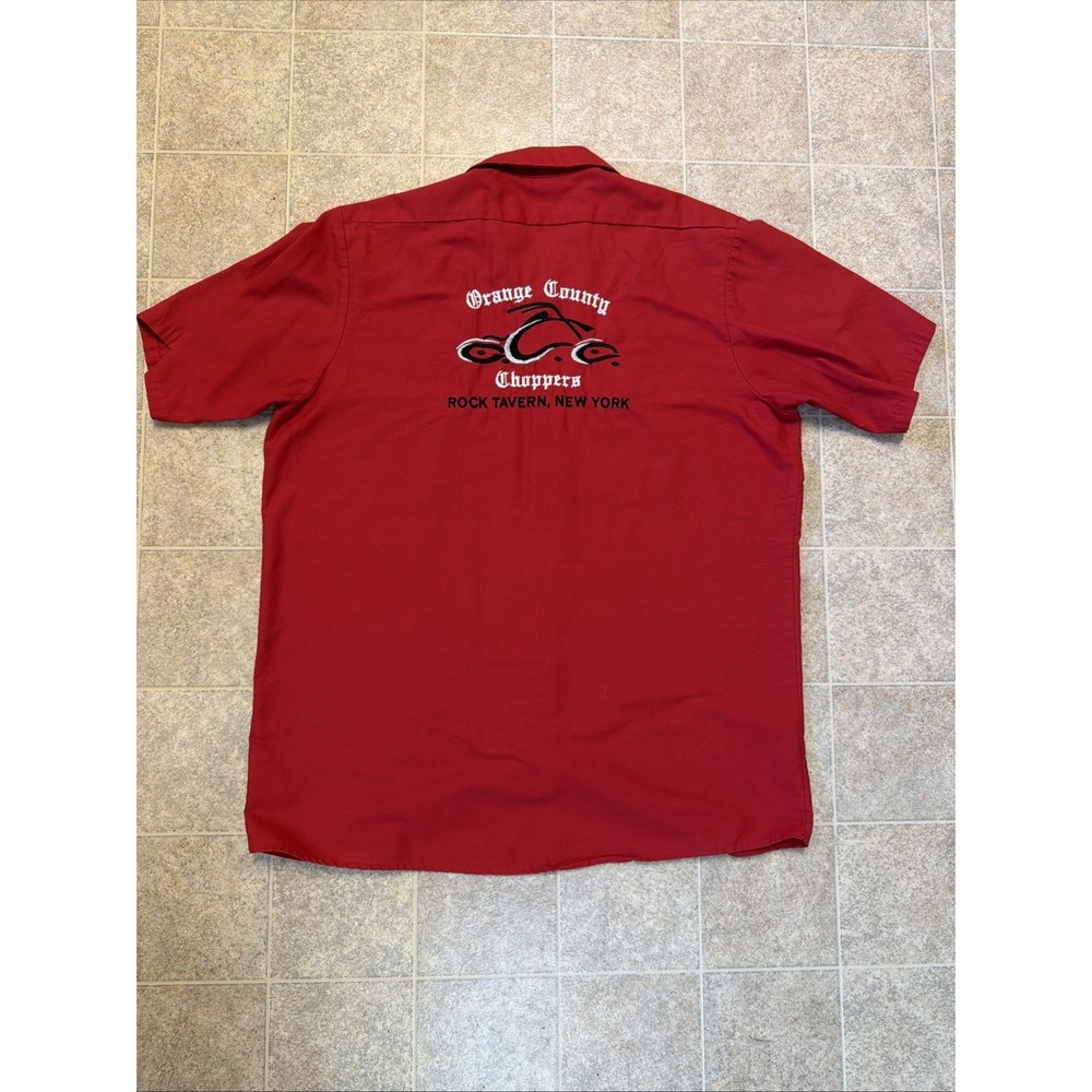 VINTAGE ORANGE COUNTY CHOPPERS Rock Tavern NY Work Shirt L RED BLACK WHITE